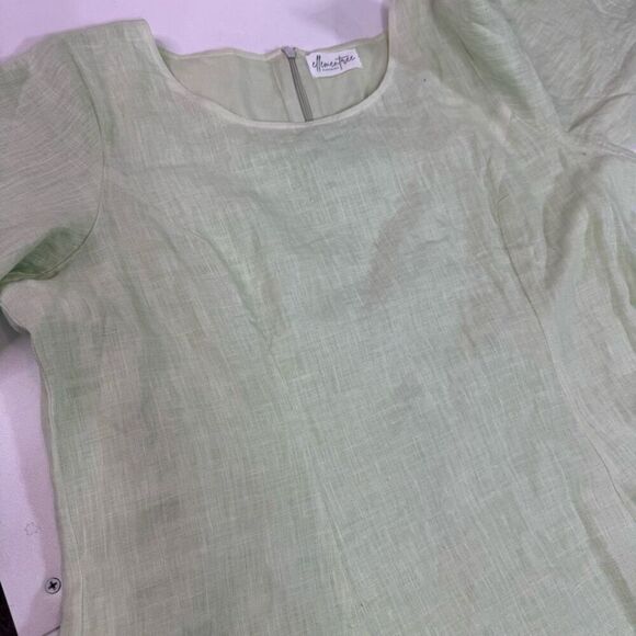 Elementree Midi Dress Womens Large Green LInen 3/4 Sleeve Comfort Shift Tunic - Picture 2 of 10